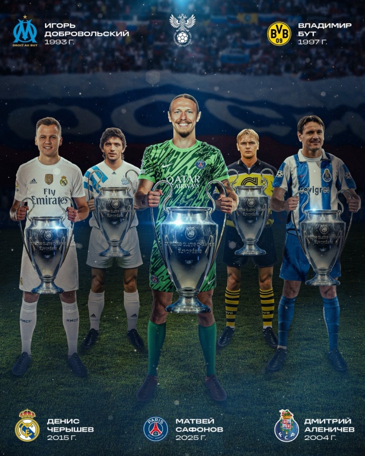 俄羅斯隊(duì)官方祝賀薩福諾夫奪冠，成為第五位問(wèn)鼎歐冠俄羅斯球員