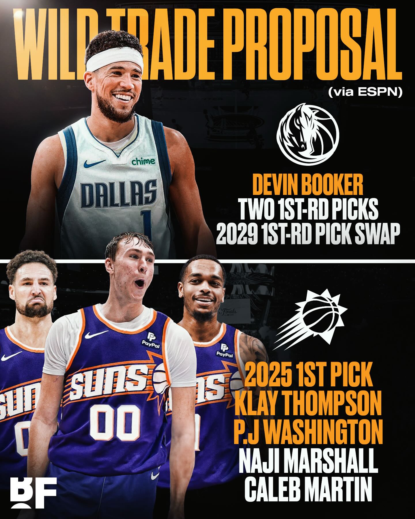 ??ESPN交易模擬：獨(dú)行俠送出狀元簽+克萊等4將換布克+2首輪簽等