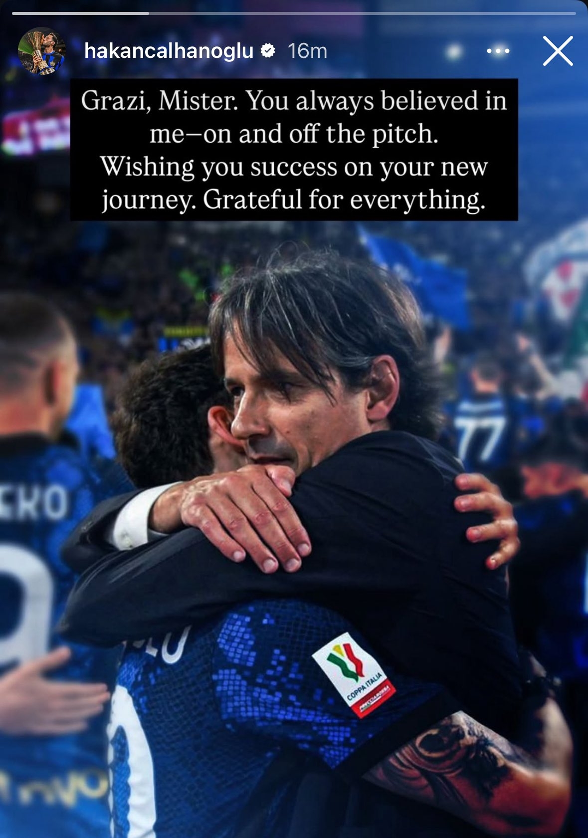 恰20社媒告別小因扎吉：無(wú)論在球場(chǎng)上還是球場(chǎng)外，您始終信任著我