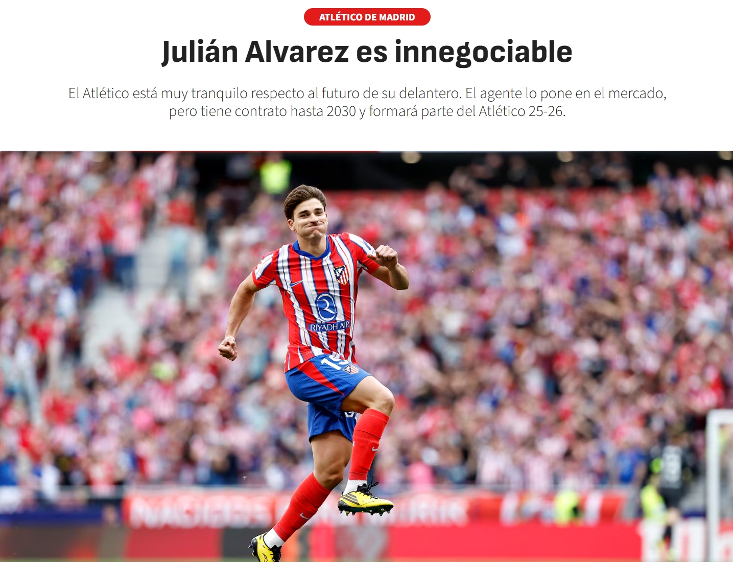 記者：除非有球隊(duì)掏出5億歐解約金，否則馬競(jìng)不會(huì)放走阿爾瓦雷斯