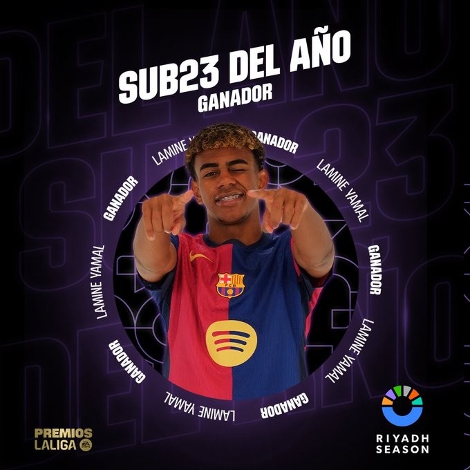 違約金10億歐&身價1.8億！官方：17歲亞馬爾當選西甲賽季最佳U23