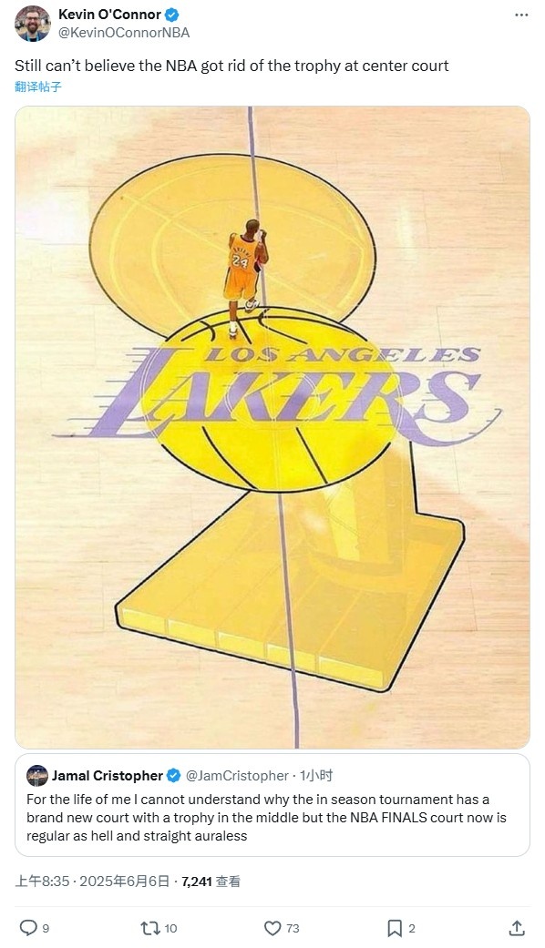 美記質(zhì)疑：錦標(biāo)賽球場地板上都有獎杯 總決賽地板卻如此普通