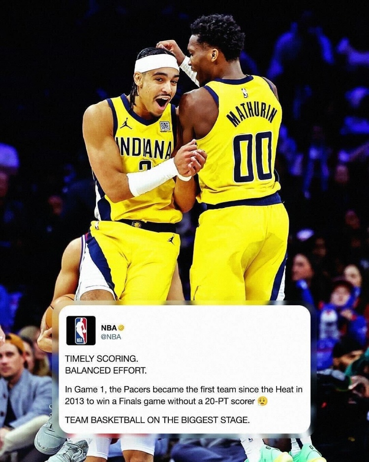 步行者G1沒(méi)有人得分20+仍取勝 總決賽自2013年的熱火以來(lái)首次