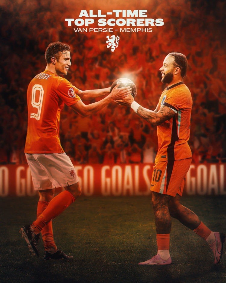 50球并列射手王，荷蘭隊(duì)曬德佩范佩西海報(bào)：兩位偶像，共享紀(jì)錄