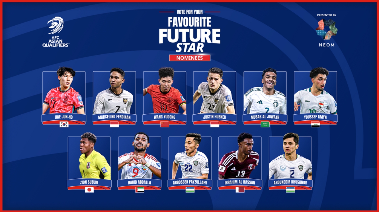 亞足聯(lián)票選世預(yù)賽未來之星11人候選：王鈺棟入選！胡桑諾夫在列