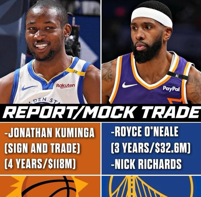 美媒模擬交易：勇士簽換庫明加 換回太陽奧尼爾+理查茲