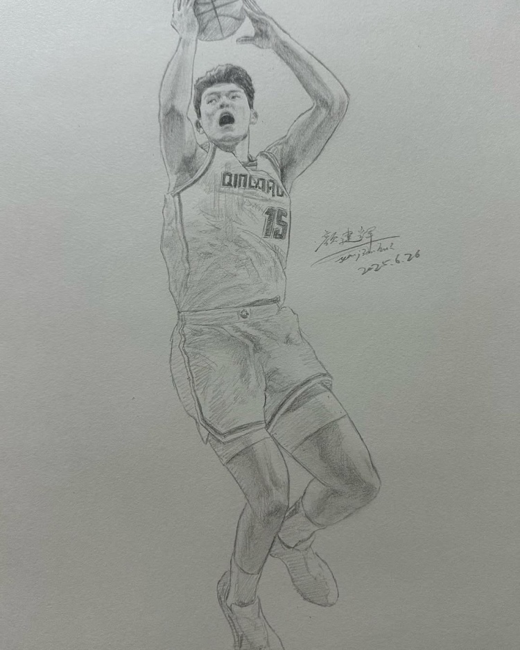 吧友們看看有幾分像？某青島網(wǎng)友繪制楊瀚森素描圖