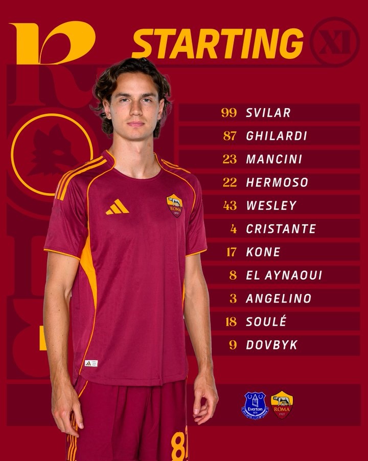 友誼賽埃弗頓vs羅馬首發(fā)：蘇萊搭檔多夫比克，霍爾、巴里出戰(zhàn)