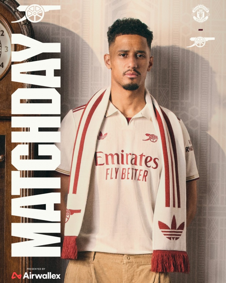 槍魔大戰(zhàn)！阿森納社媒發(fā)布客戰(zhàn)曼聯(lián)海報：薩利巴單人出鏡