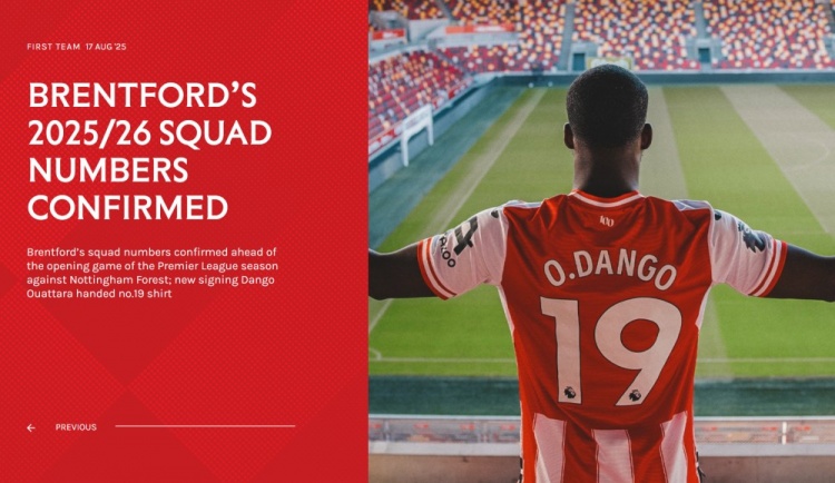 布倫特福德新賽季球員號碼：維薩11號，瓦塔拉19號，亨德森6號