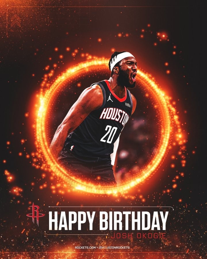 鋒線藍(lán)領(lǐng)！火箭官推曬圖祝新援約什-奧科吉27歲生日快樂??