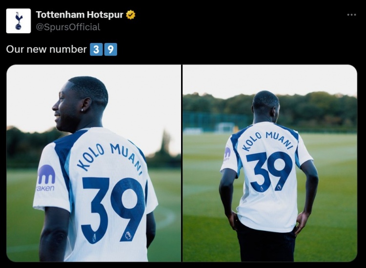500萬(wàn)歐租借1年！熱刺官方：新援中鋒穆阿尼將身披39號(hào)球衣