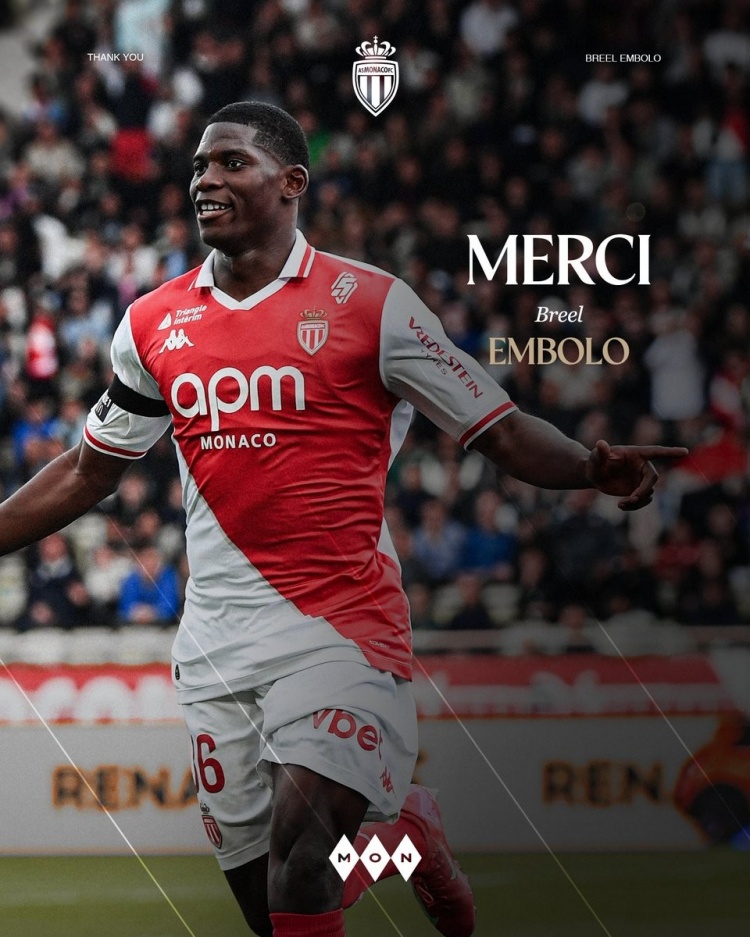 據(jù)悉轉(zhuǎn)會費1300萬歐！摩納哥官方：28歲瑞士前鋒恩博洛加盟雷恩