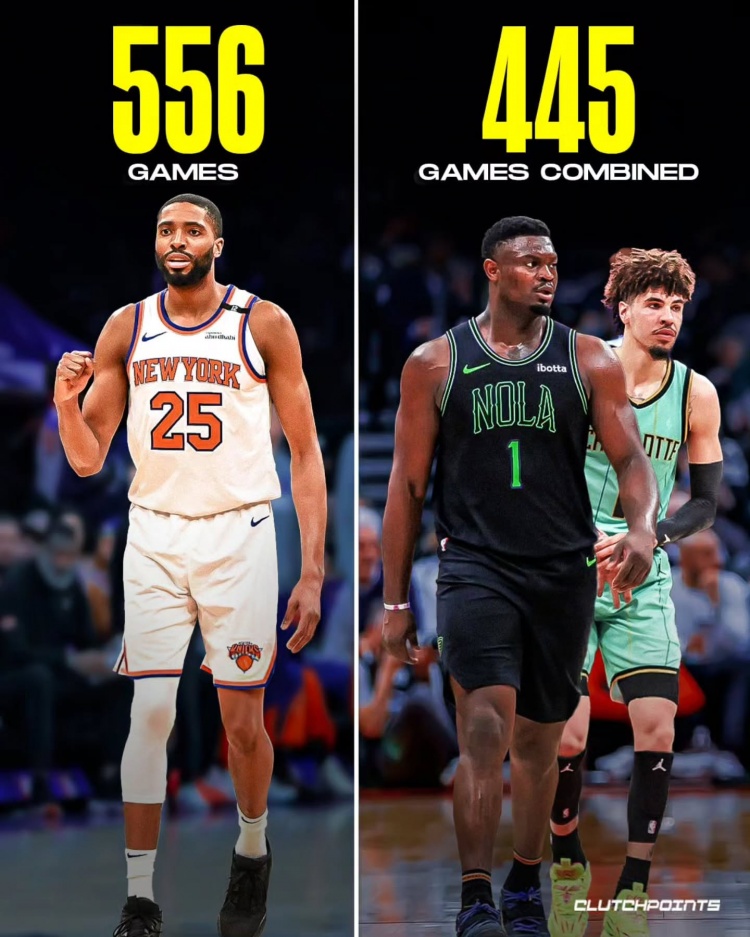 鐵人VS玻璃人！美媒曬圖：大橋出場數(shù)比錫安和三球之和還多111場