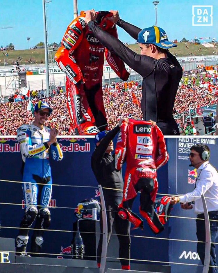 MotoGP車手馬奎斯賽后脫下賽車服慶祝：梅西在伯納烏也這么做過