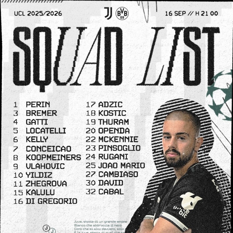 尤文對陣多特大名單：熱格羅瓦在列，小孔塞桑、坎比亞索回歸