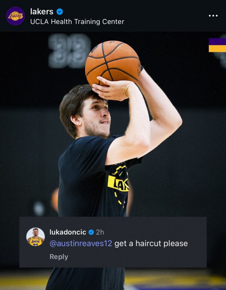 頭發(fā)太長(zhǎng)？湖人官方曬里夫斯訓(xùn)練照 東契奇評(píng)論：請(qǐng)你理個(gè)發(fā)吧