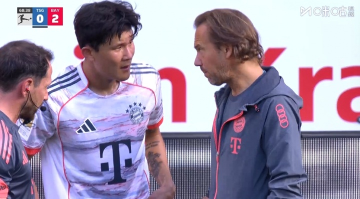 沒仁了！金玟哉受傷，鏡頭給到看臺(tái)上滿面愁容的德雷森和埃貝爾