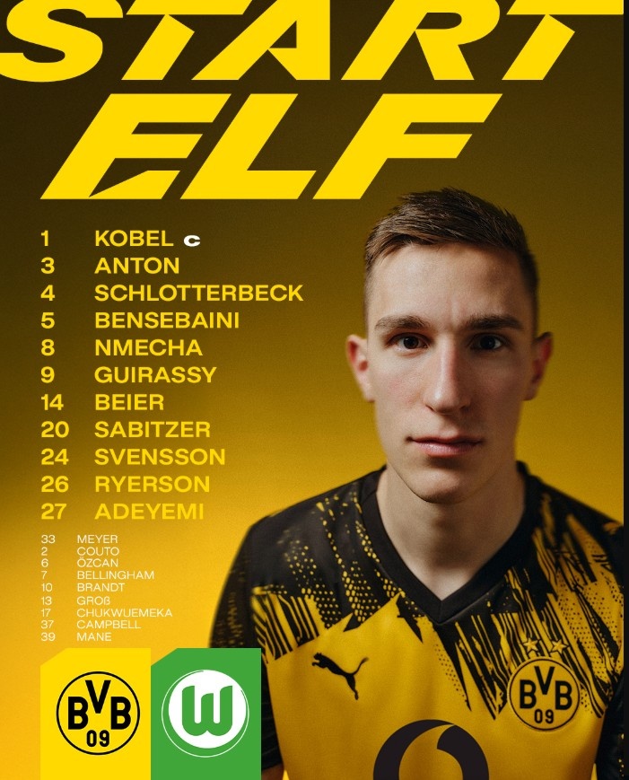 多特VS狼堡首發(fā)：施洛特貝克復出，吉拉西出戰(zhàn)，小貝林厄姆替補