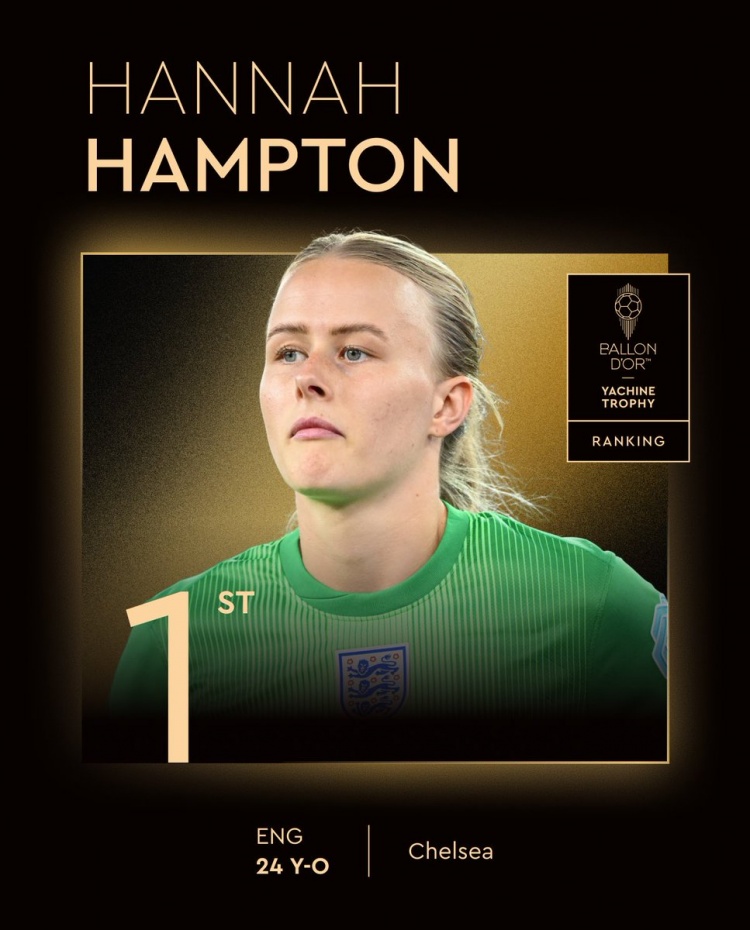 榮獲女足雅辛獎(jiǎng)！切爾西女足門將漢普頓：爺爺我想你，我做到了