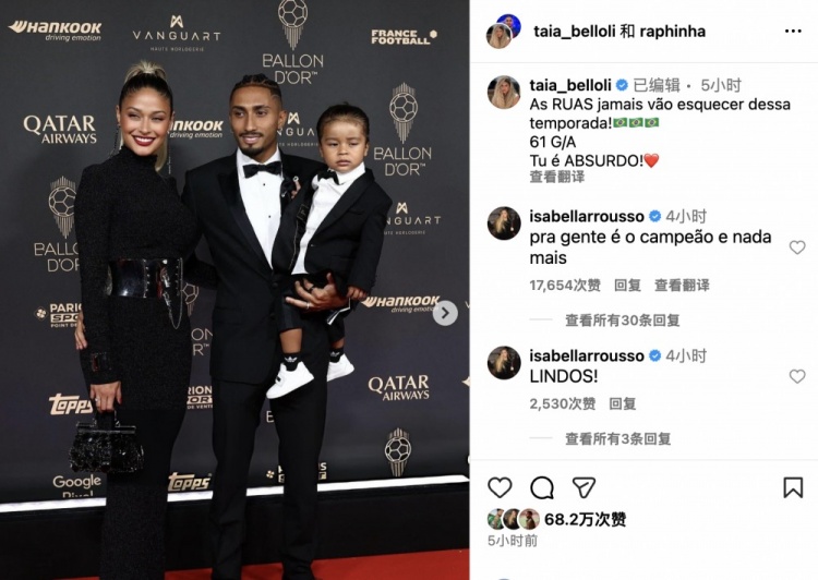 拉菲尼亞妻子曬典禮照片鼓勵丈夫：不會忘記這賽季，61個參與進球