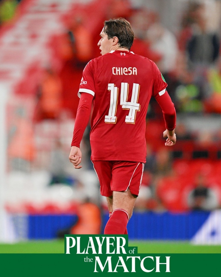 助攻雙響！基耶薩當(dāng)選聯(lián)賽杯第三輪利物浦隊(duì)內(nèi)最佳球員