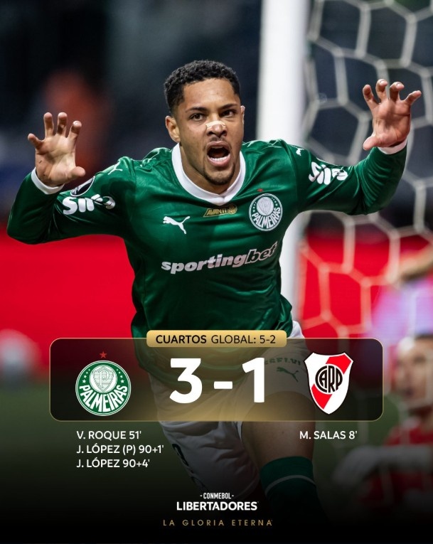 羅克兩回合兩球，助帕爾梅拉斯淘汰河床晉級解放者杯4強(qiáng)