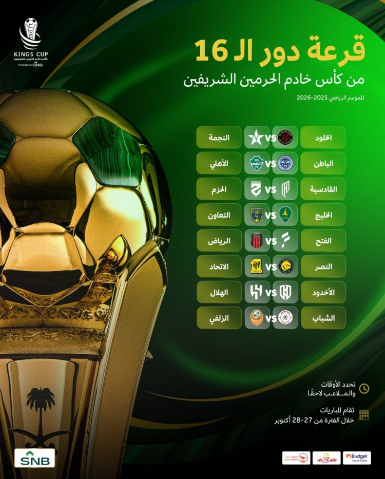 沙王冠杯16強(qiáng)對陣：利雅得勝利和吉達(dá)聯(lián)合提前上演強(qiáng)強(qiáng)對話