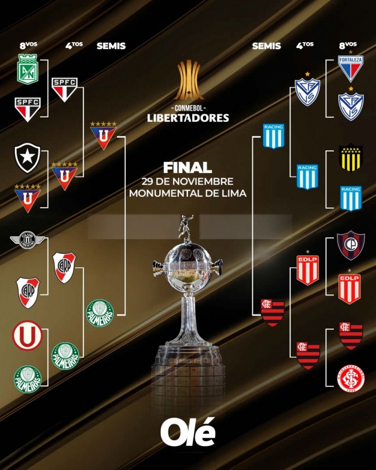 解放者杯半決賽對陣：基多體育大學(xué)vs帕爾梅拉斯，競技vs弗拉門戈