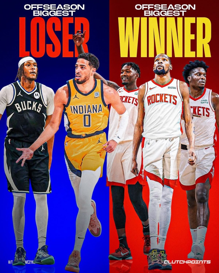 美媒：休賽期最大輸家是步行者 引進(jìn)杜蘭特讓火箭成最大贏家