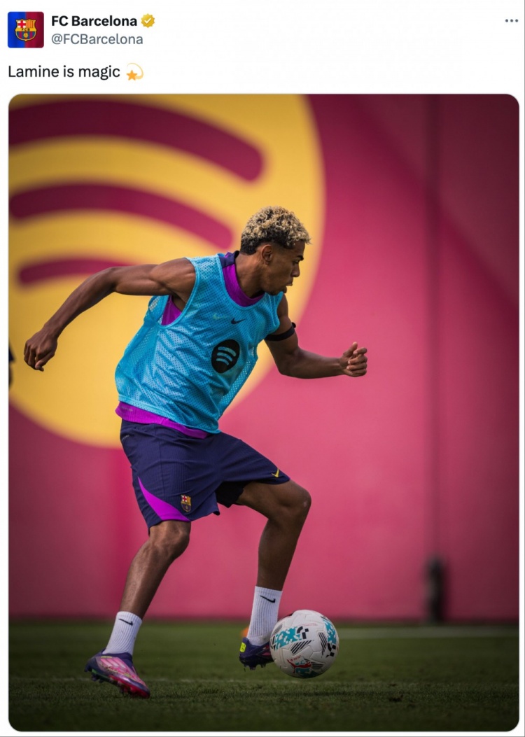 復(fù)出在即！巴薩社媒曬亞馬爾訓(xùn)練照：拉明就是魔法般的存在??