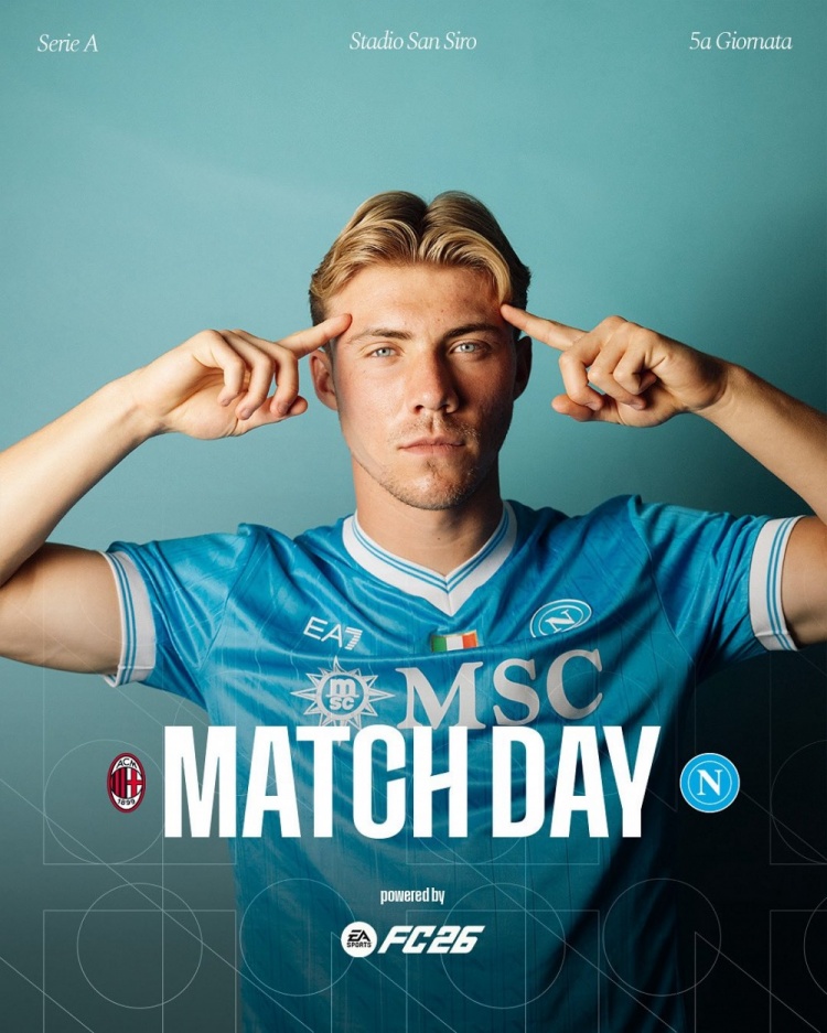 那不勒斯公布客戰(zhàn)AC米蘭海報，狀態(tài)回暖的霍伊倫單人入鏡