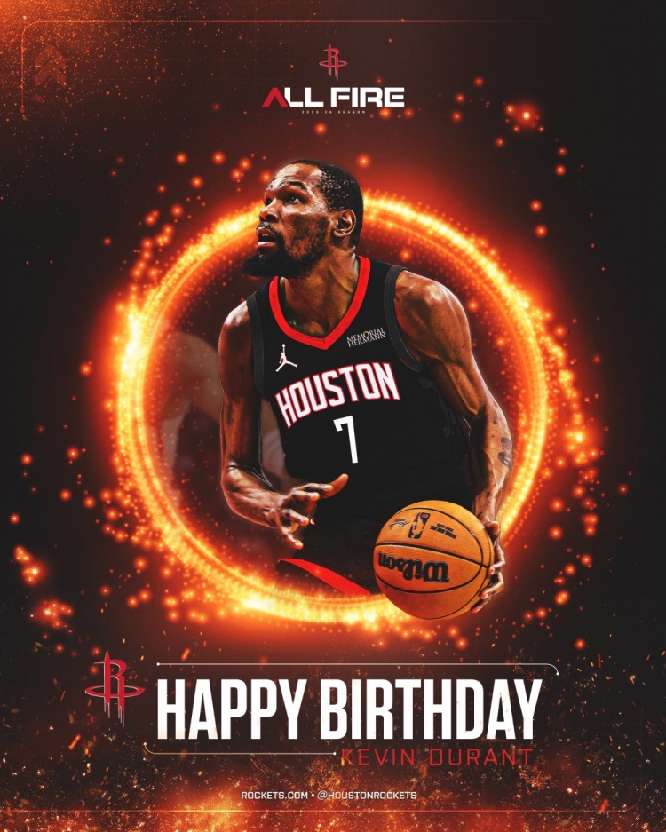 37歲了！火箭官方曬圖：生日快樂！凱文-杜蘭特！??