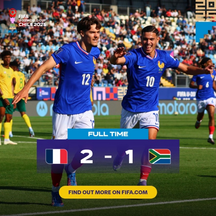 世青賽：法國U20以2-1勝南非U20取開門紅，貝爾蒙特、米沙爾破門