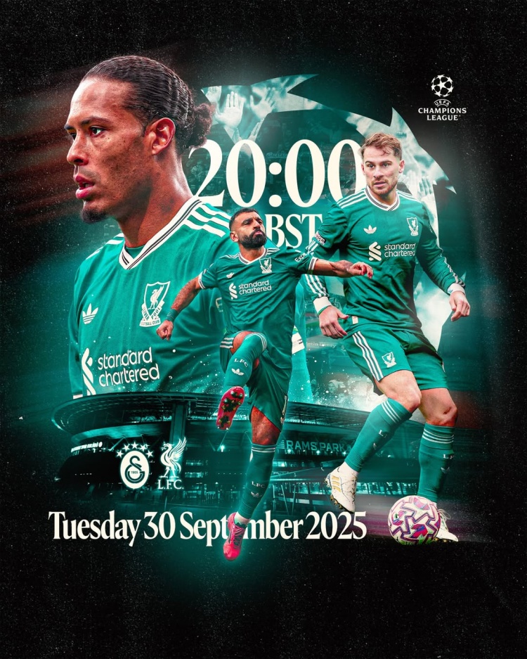 利物浦發(fā)布歐冠海報：薩拉赫、范迪克、麥卡利斯特出鏡
