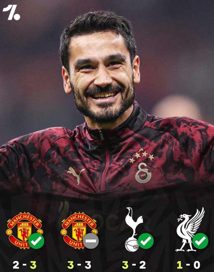 加拉塔薩雷近4場歐戰(zhàn)對陣英超球隊(duì)3勝1平，擊敗紅軍、曼聯(lián)、熱刺