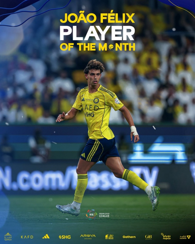 4場5球1助攻！官方：勝利前鋒菲利克斯當(dāng)選沙特聯(lián)9月最佳球員