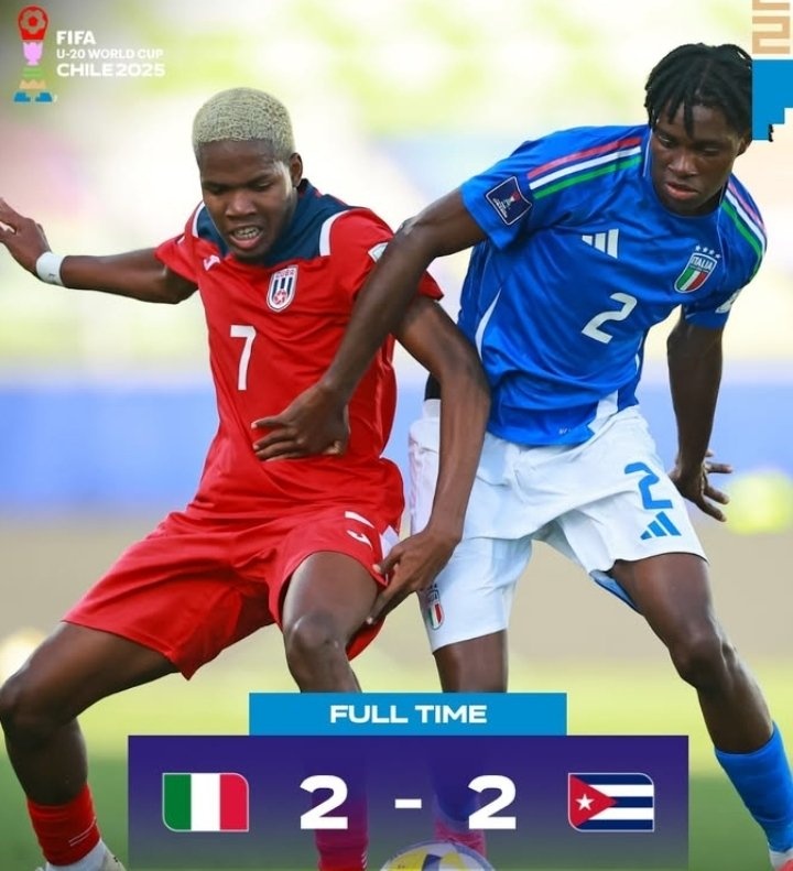 世青賽十人意大利2-2戰(zhàn)平古巴，前兩輪1勝1平積4分