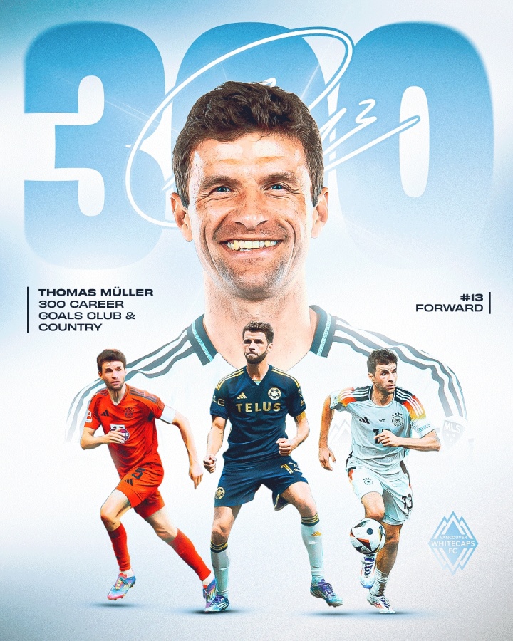 892場300球！穆勒點射破門收獲生涯第300球，加盟溫哥華5場5球