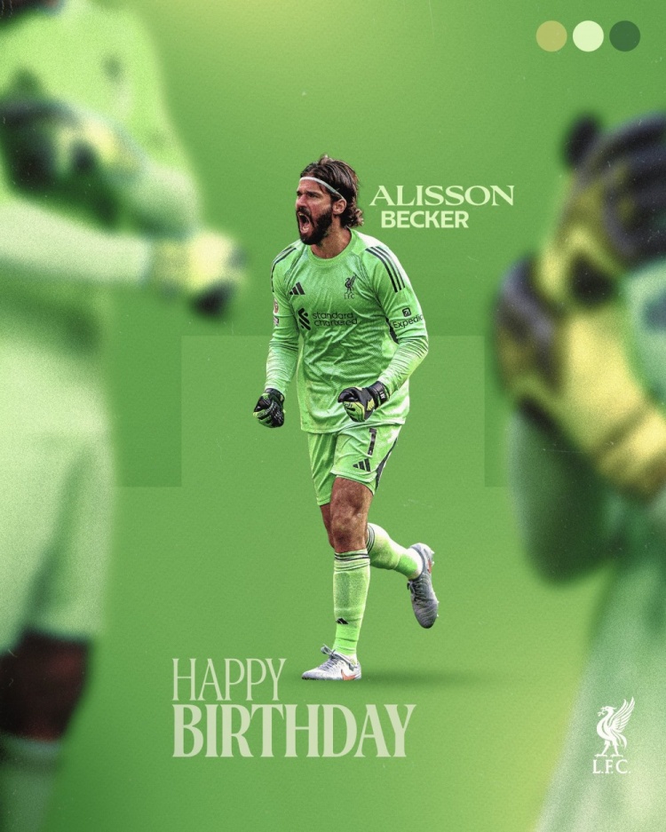 利物浦祝阿利森33歲生日快樂，球員加盟以來出戰(zhàn)307場丟281球